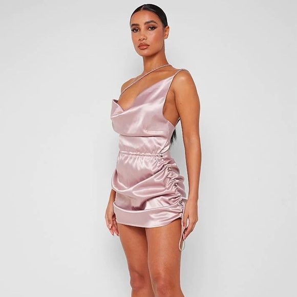 Satin Ruched Mini Ruched Dress - Picture 2 of 6